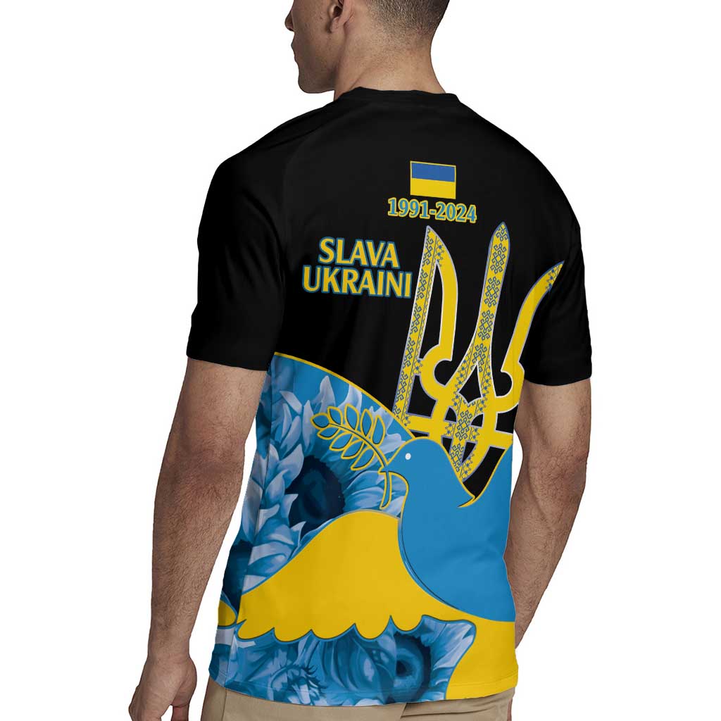 Ukraine Independence Day Rugby Jersey Slava Ukraini Ukrainian Trident With Sunflowers - Wonder Print Shop