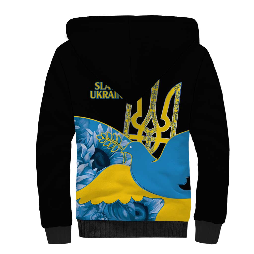Ukraine Independence Day Sherpa Hoodie Slava Ukraini Ukrainian Trident With Sunflowers - Wonder Print Shop