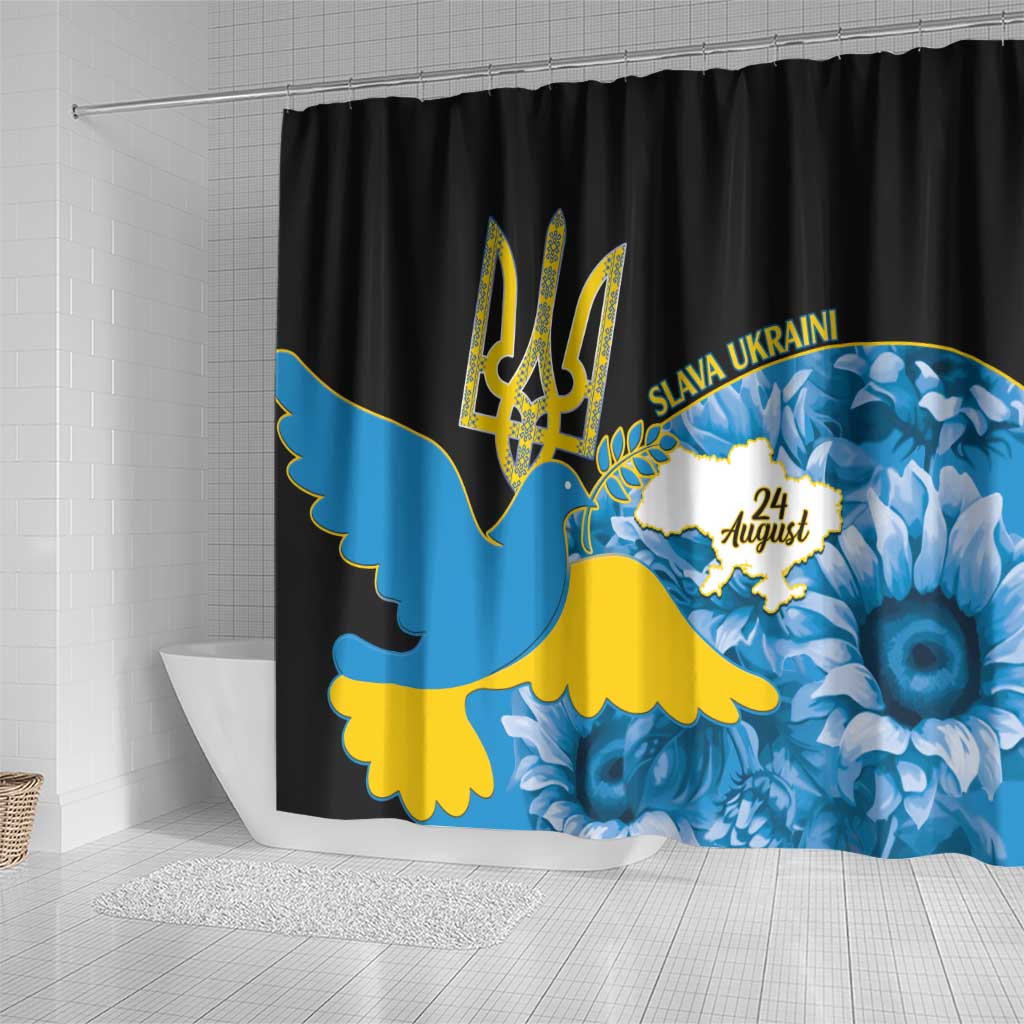 Ukraine Independence Day Shower Curtain Slava Ukraini Ukrainian Trident With Sunflowers