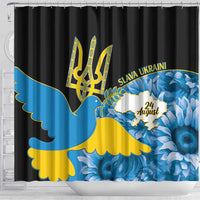 Ukraine Independence Day Shower Curtain Slava Ukraini Ukrainian Trident With Sunflowers