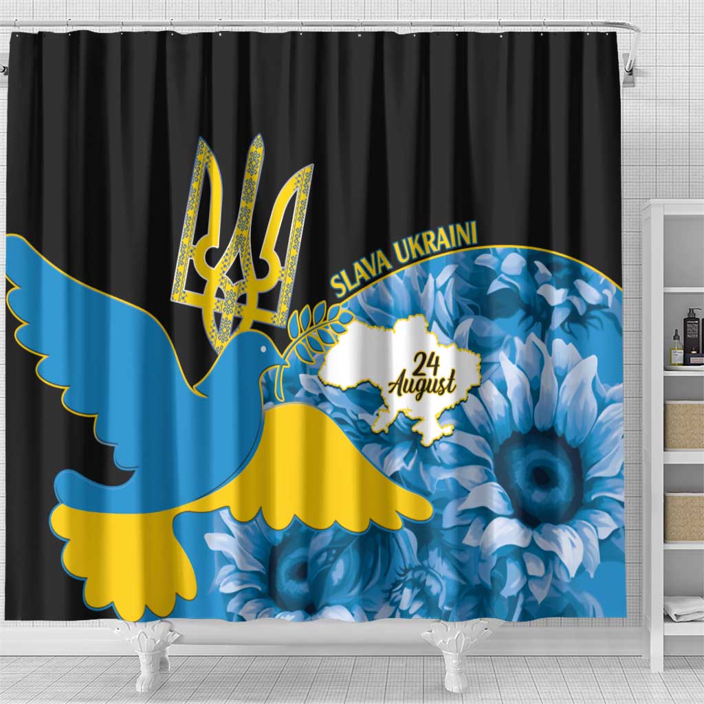 Ukraine Independence Day Shower Curtain Slava Ukraini Ukrainian Trident With Sunflowers