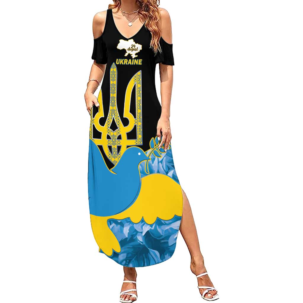 Ukraine Independence Day Summer Maxi Dress Slava Ukraini Ukrainian Trident With Sunflowers - Wonder Print Shop
