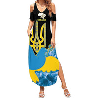 Ukraine Independence Day Summer Maxi Dress Slava Ukraini Ukrainian Trident With Sunflowers - Wonder Print Shop
