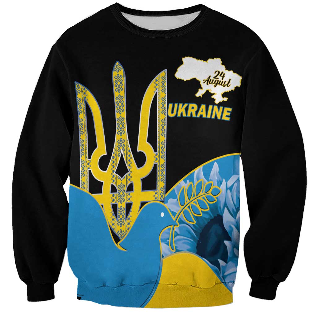 Ukraine Independence Day Sweatshirt Slava Ukraini Ukrainian Trident With Sunflowers - Wonder Print Shop
