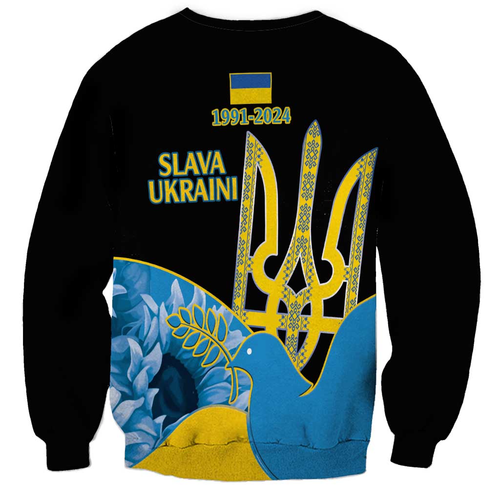 Ukraine Independence Day Sweatshirt Slava Ukraini Ukrainian Trident With Sunflowers - Wonder Print Shop