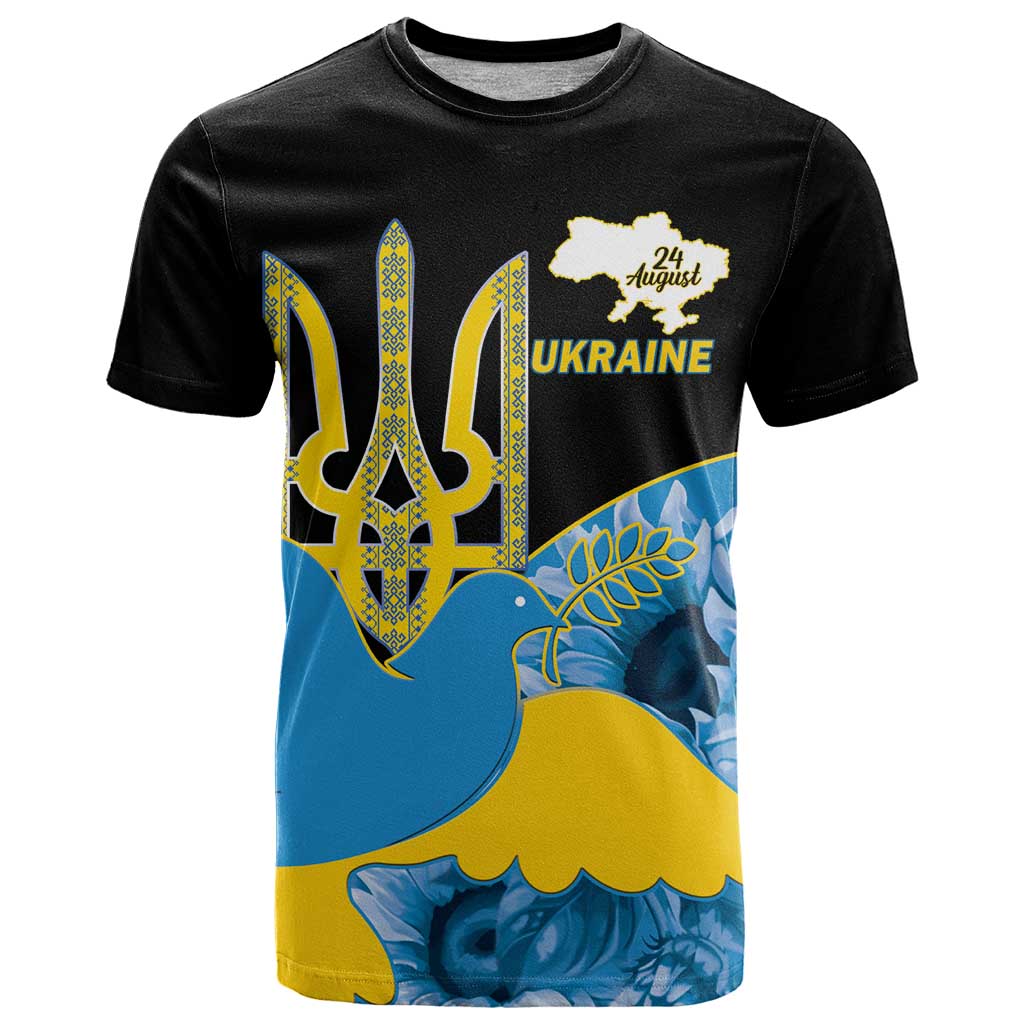 Ukraine Independence Day T Shirt Slava Ukraini Ukrainian Trident With Sunflowers - Wonder Print Shop