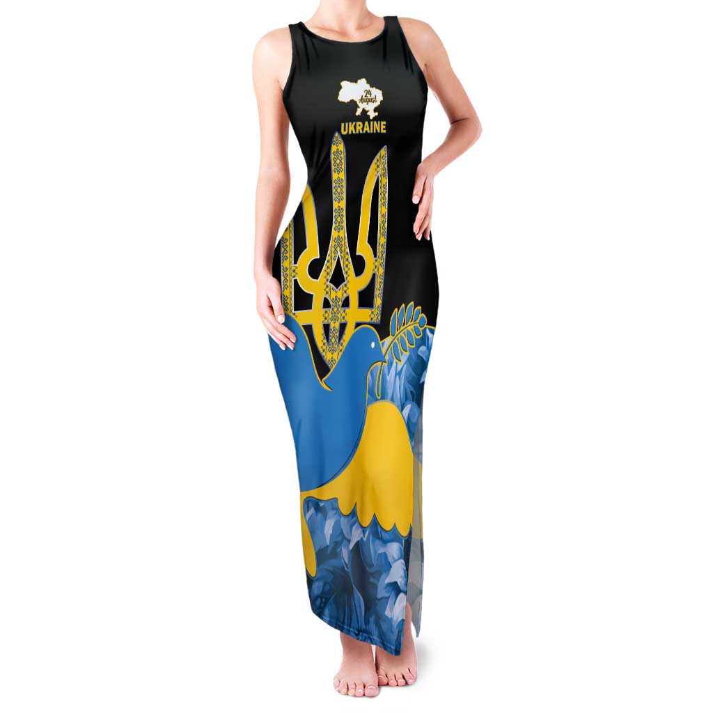 Ukraine Independence Day Tank Maxi Dress Slava Ukraini Ukrainian Trident With Sunflowers - Wonder Print Shop