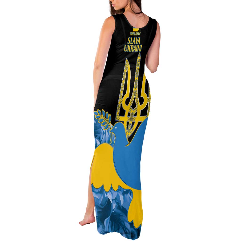 Ukraine Independence Day Tank Maxi Dress Slava Ukraini Ukrainian Trident With Sunflowers - Wonder Print Shop