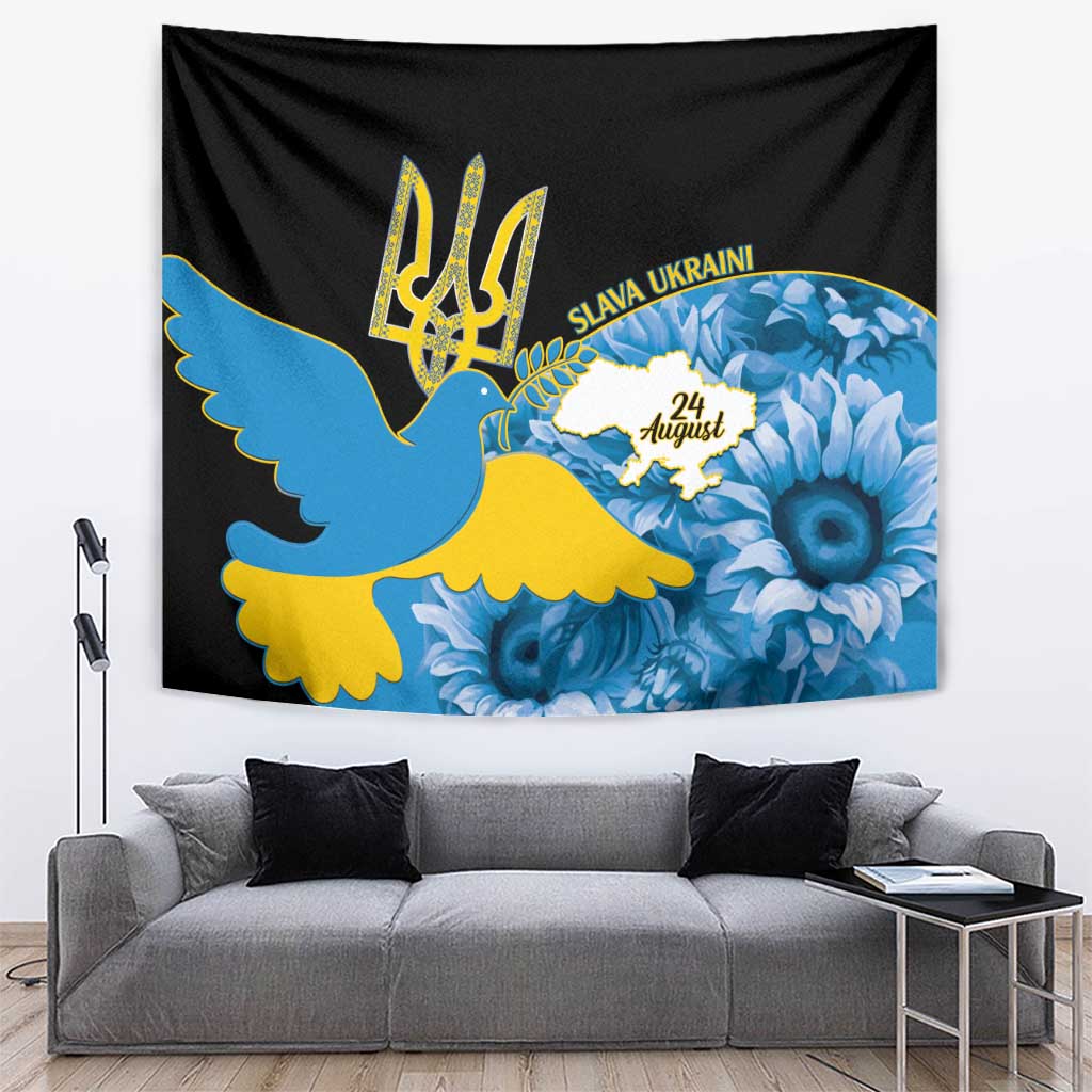 Ukraine Independence Day Tapestry Slava Ukraini Ukrainian Trident With Sunflowers - Wonder Print Shop