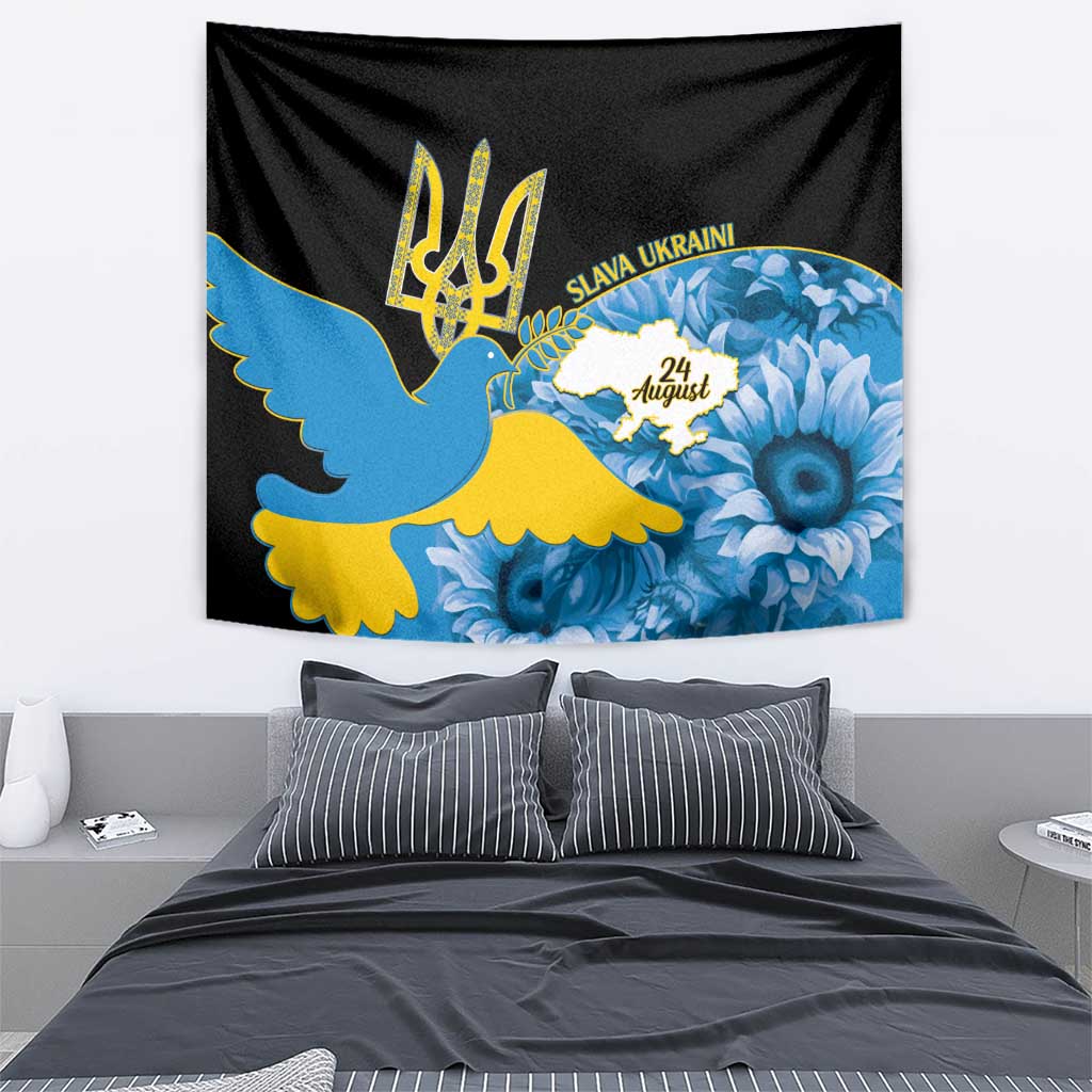 Ukraine Independence Day Tapestry Slava Ukraini Ukrainian Trident With Sunflowers - Wonder Print Shop