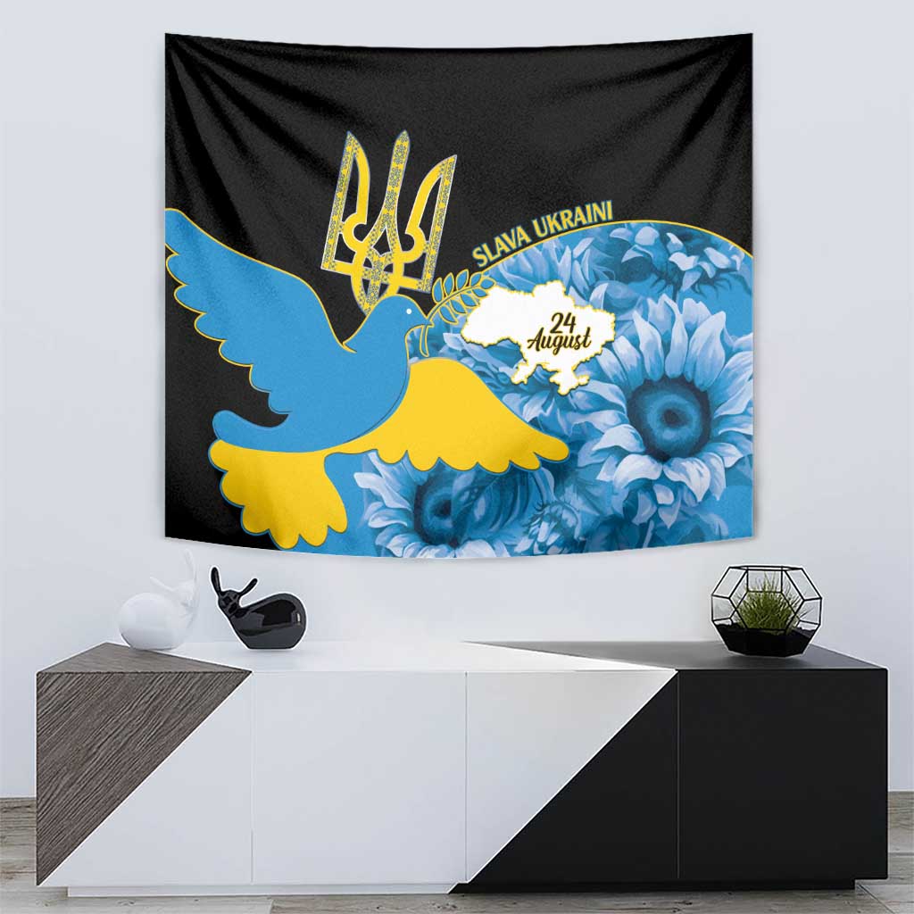 Ukraine Independence Day Tapestry Slava Ukraini Ukrainian Trident With Sunflowers - Wonder Print Shop