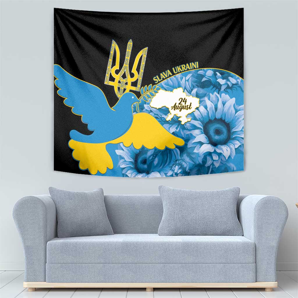 Ukraine Independence Day Tapestry Slava Ukraini Ukrainian Trident With Sunflowers - Wonder Print Shop