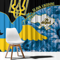 Ukraine Independence Day Window Curtain Slava Ukraini Ukrainian Trident With Sunflowers - Wonder Print Shop
