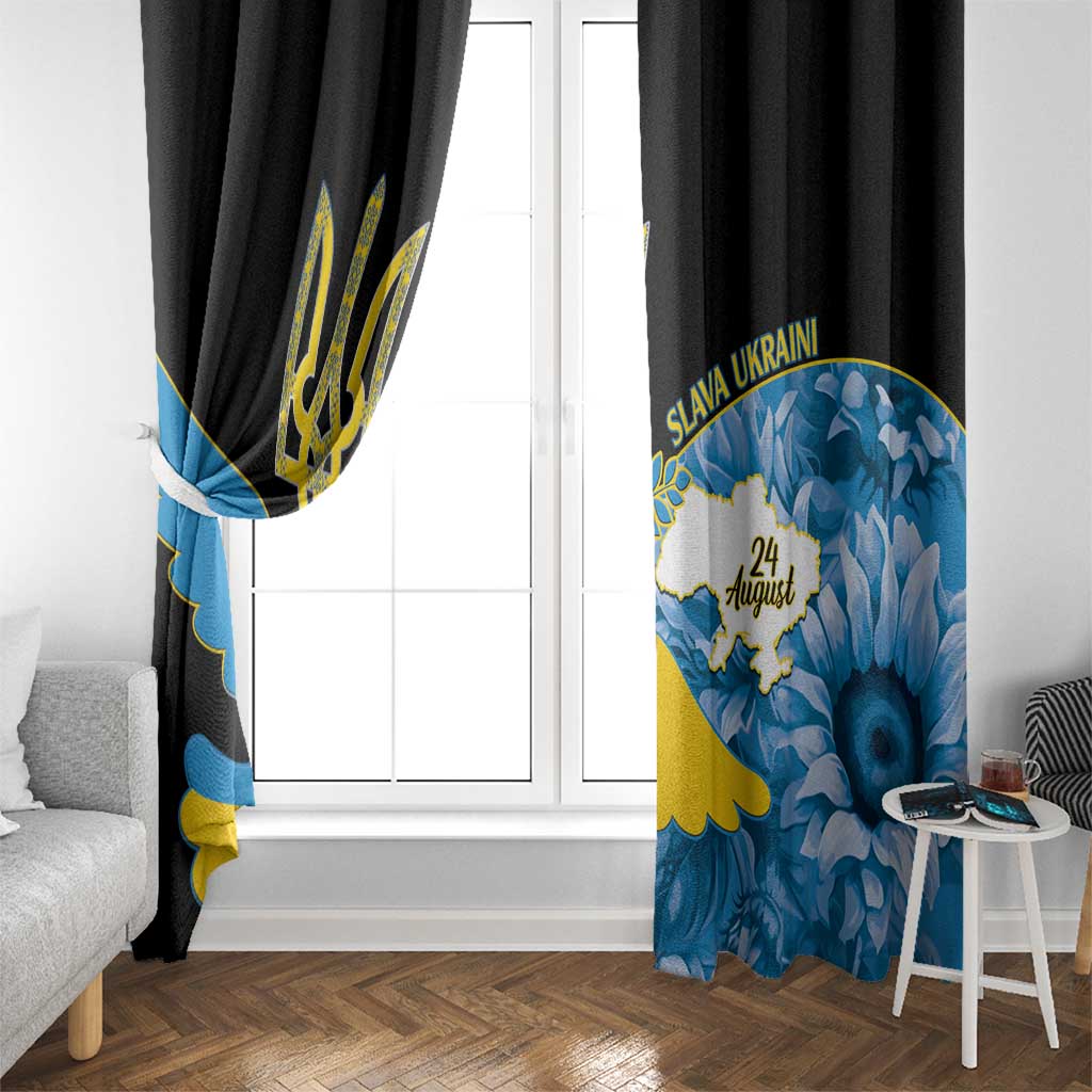 Ukraine Independence Day Window Curtain Slava Ukraini Ukrainian Trident With Sunflowers - Wonder Print Shop