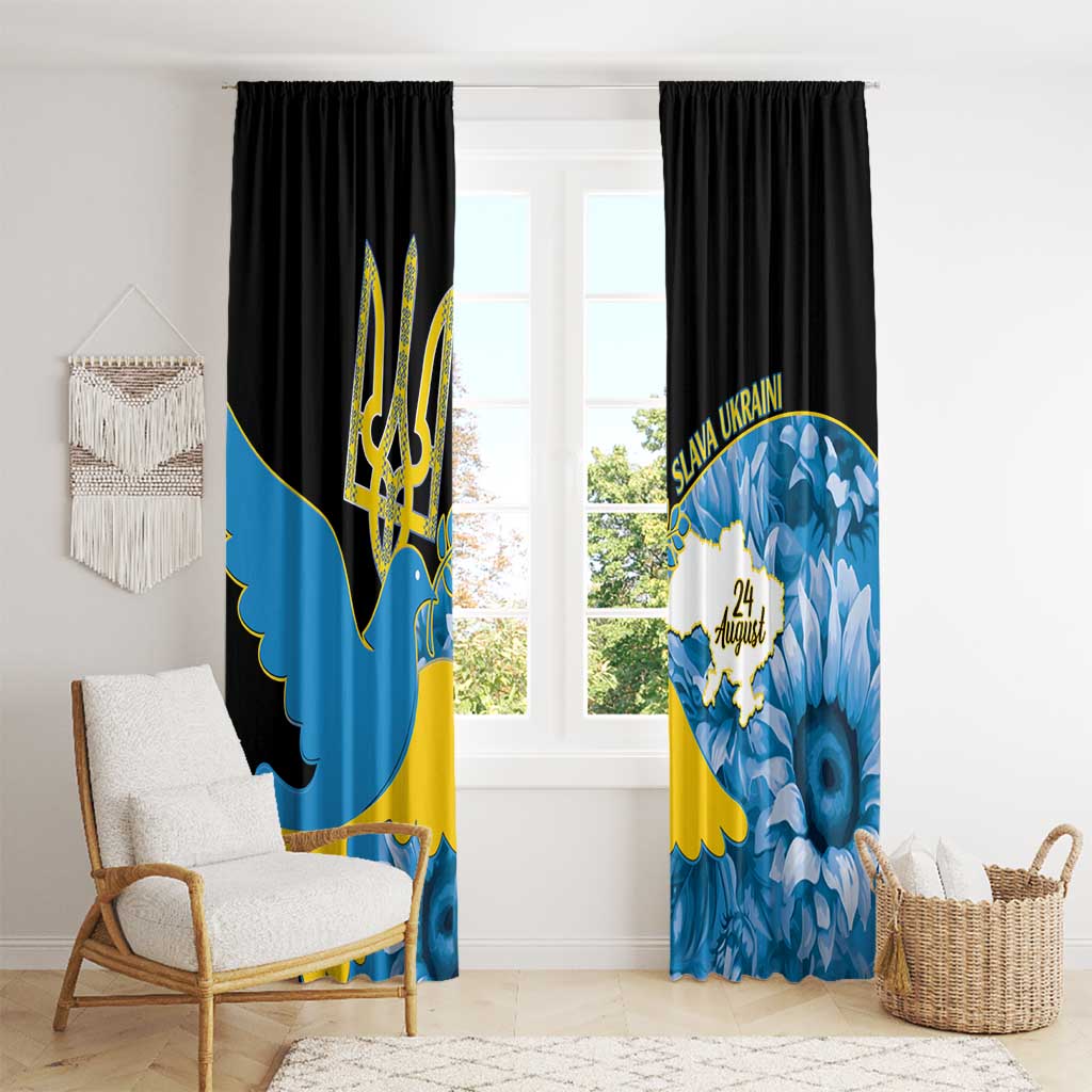 Ukraine Independence Day Window Curtain Slava Ukraini Ukrainian Trident With Sunflowers - Wonder Print Shop
