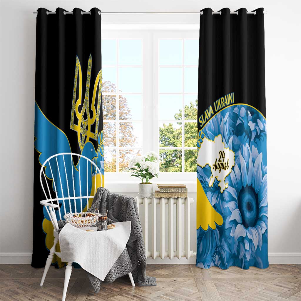 Ukraine Independence Day Window Curtain Slava Ukraini Ukrainian Trident With Sunflowers - Wonder Print Shop
