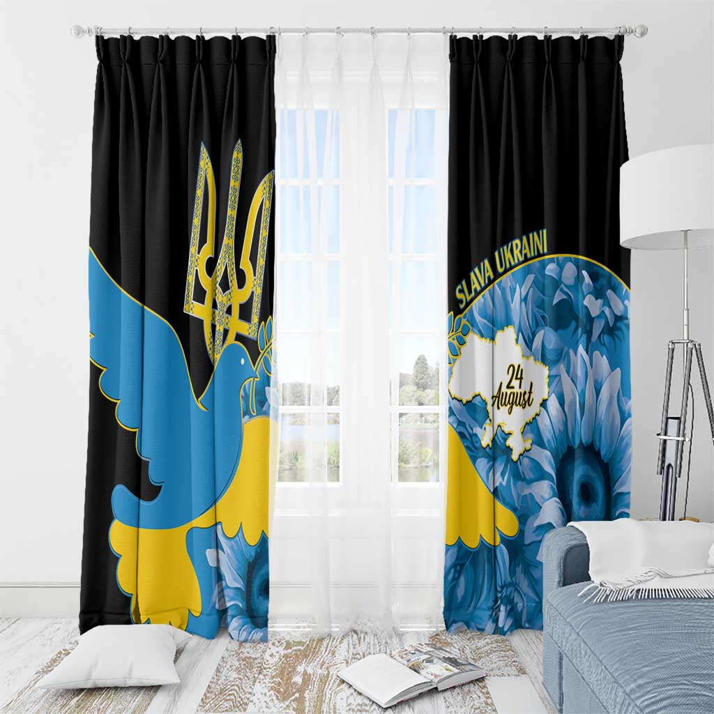 Ukraine Independence Day Window Curtain Slava Ukraini Ukrainian Trident With Sunflowers - Wonder Print Shop