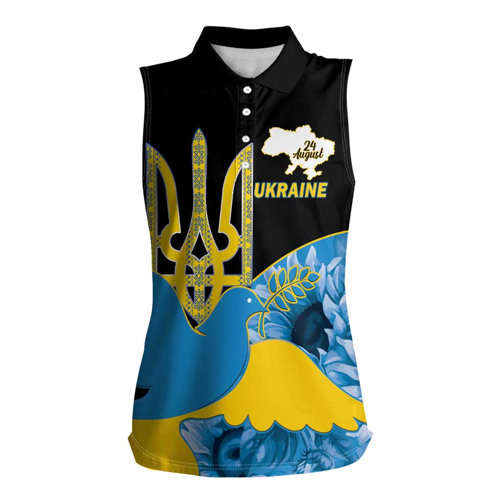 Ukraine Independence Day Women Sleeveless Polo Shirt Slava Ukraini Ukrainian Trident With Sunflowers - Wonder Print Shop