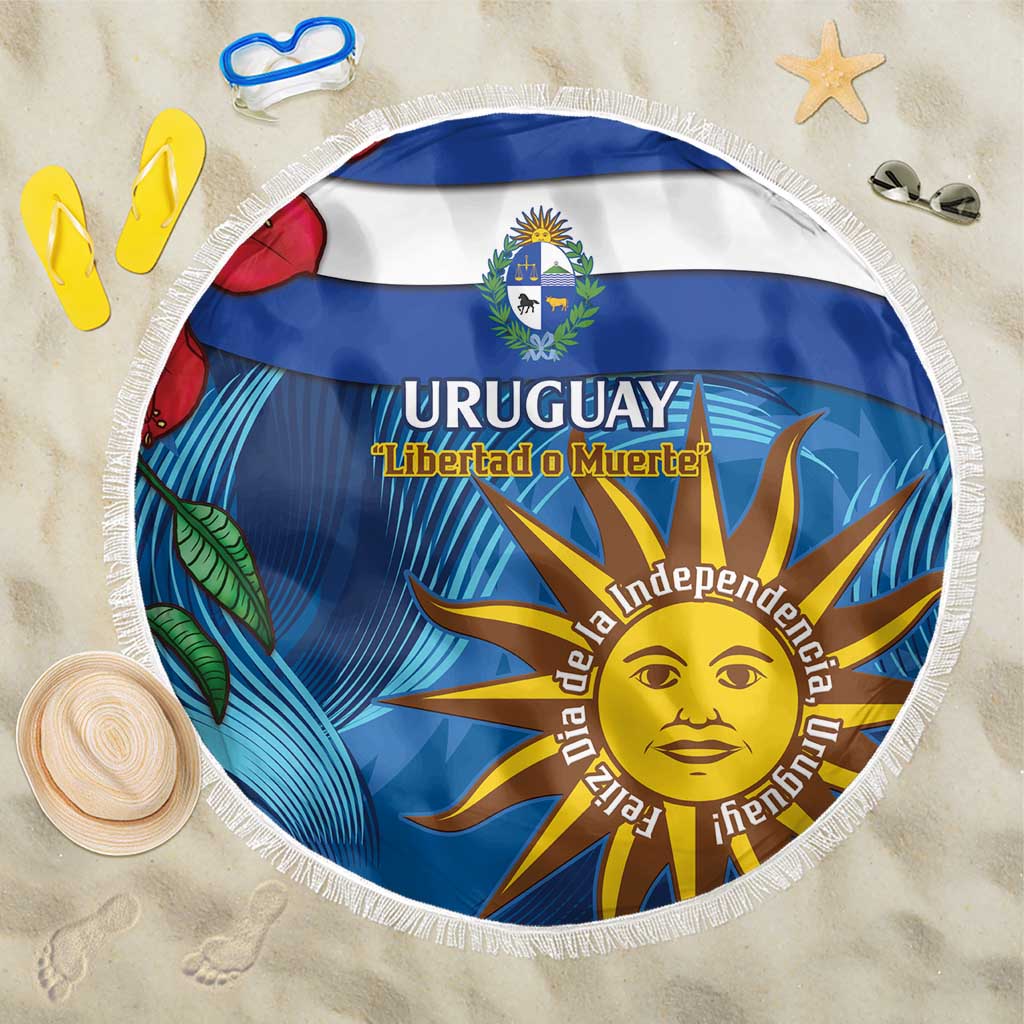 Uruguay Independence Day Beach Blanket 25 De Agosto Coat Of Arms With Ceibo - Wonder Print Shop