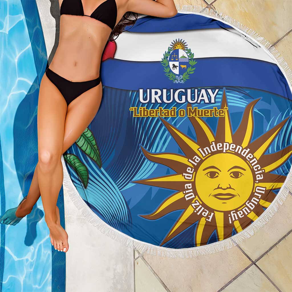 Uruguay Independence Day Beach Blanket 25 De Agosto Coat Of Arms With Ceibo - Wonder Print Shop