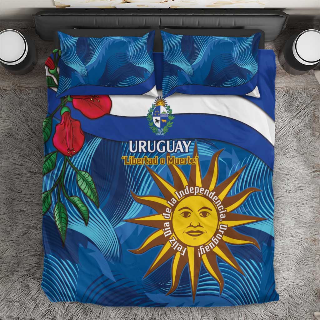 Uruguay Independence Day Bedding Set 25 De Agosto Coat Of Arms With Ceibo - Wonder Print Shop