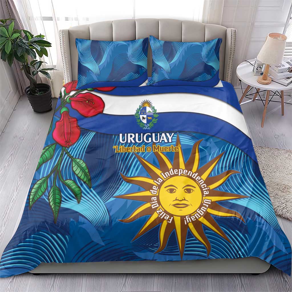 Uruguay Independence Day Bedding Set 25 De Agosto Coat Of Arms With Ceibo - Wonder Print Shop