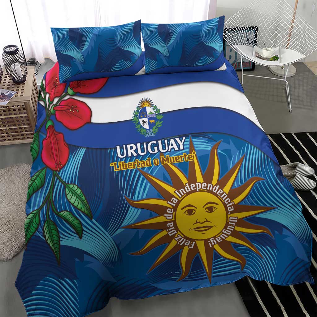 Uruguay Independence Day Bedding Set 25 De Agosto Coat Of Arms With Ceibo - Wonder Print Shop