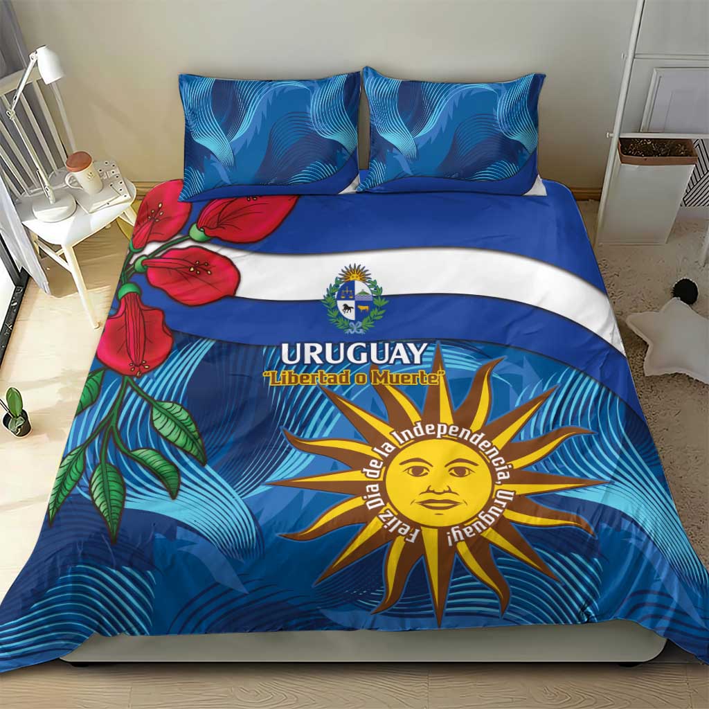 Uruguay Independence Day Bedding Set 25 De Agosto Coat Of Arms With Ceibo - Wonder Print Shop