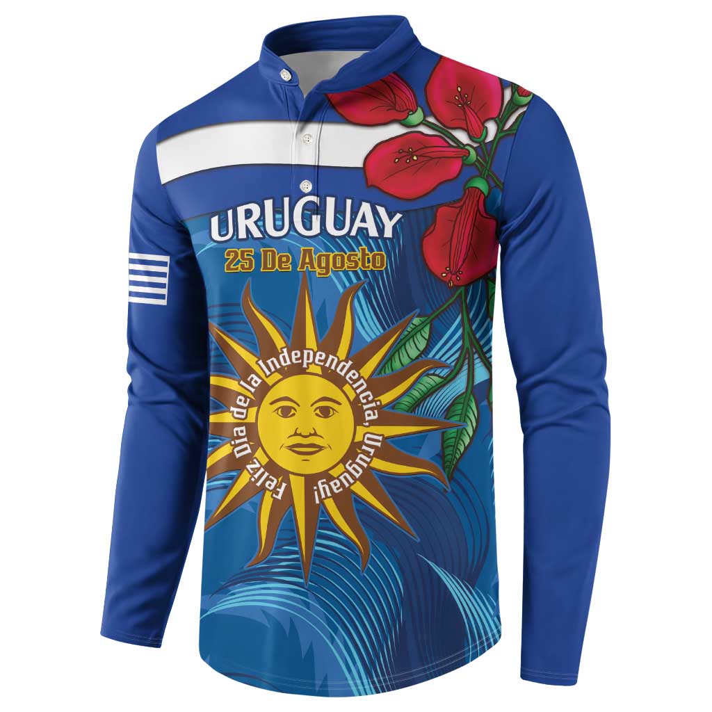 Uruguay Independence Day Button Sweatshirt 25 De Agosto Coat Of Arms With Ceibo - Wonder Print Shop