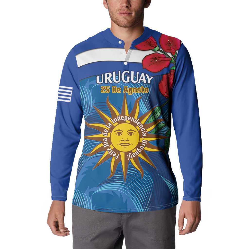 Uruguay Independence Day Button Sweatshirt 25 De Agosto Coat Of Arms With Ceibo - Wonder Print Shop