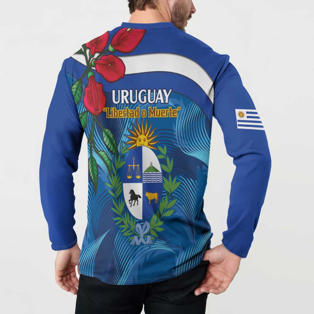 Uruguay Independence Day Button Sweatshirt 25 De Agosto Coat Of Arms With Ceibo - Wonder Print Shop