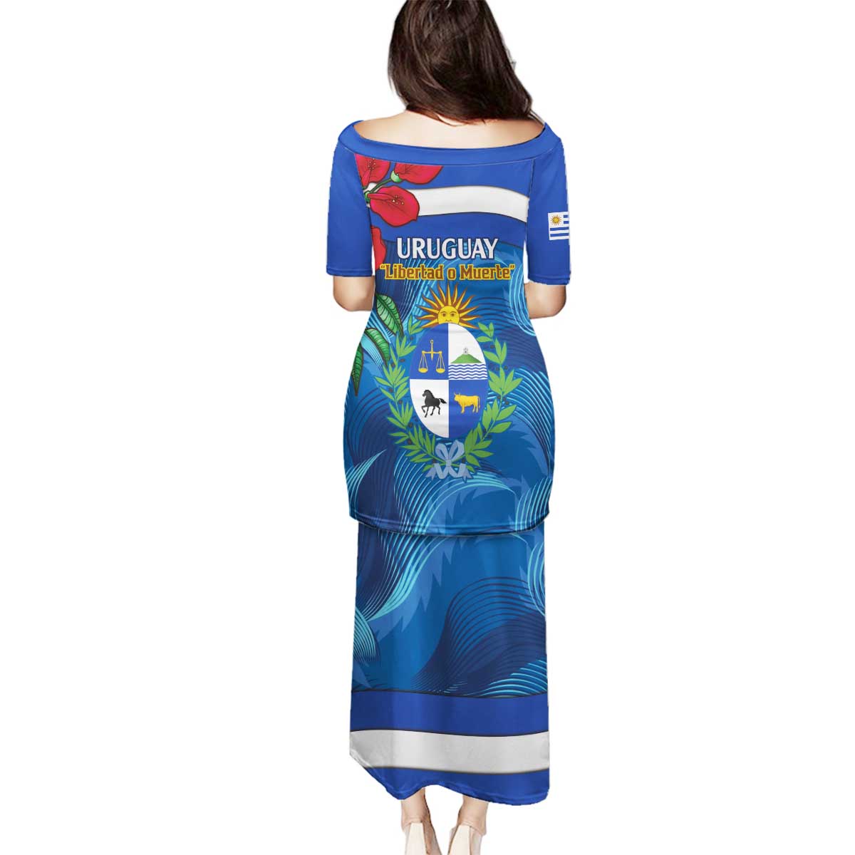 Uruguay Independence Day Family Matching Puletasi and Hawaiian Shirt 25 De Agosto Coat Of Arms With Ceibo - Wonder Print Shop