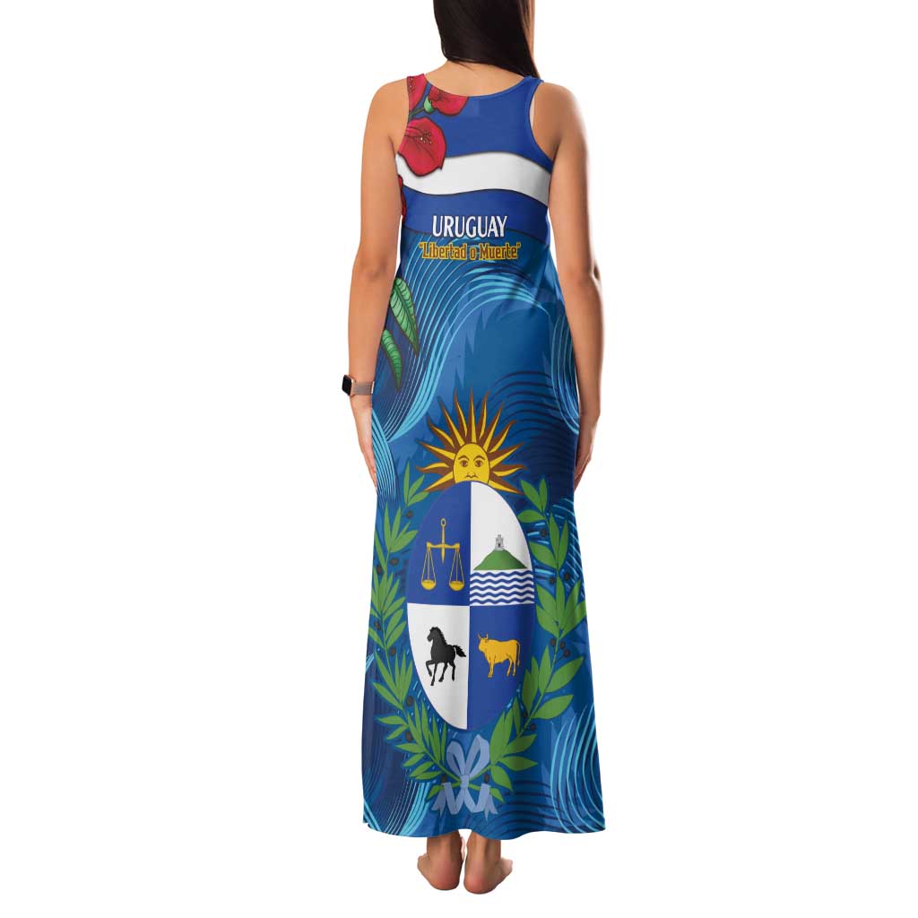 Uruguay Independence Day Family Matching Tank Maxi Dress and Hawaiian Shirt 25 De Agosto Coat Of Arms With Ceibo - Wonder Print Shop