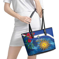 Uruguay Independence Day Leather Tote Bag 25 De Agosto Coat Of Arms With Ceibo - Wonder Print Shop