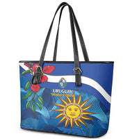 Uruguay Independence Day Leather Tote Bag 25 De Agosto Coat Of Arms With Ceibo - Wonder Print Shop