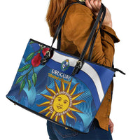 Uruguay Independence Day Leather Tote Bag 25 De Agosto Coat Of Arms With Ceibo - Wonder Print Shop