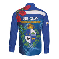 Uruguay Independence Day Long Sleeve Button Shirt 25 De Agosto Coat Of Arms With Ceibo - Wonder Print Shop