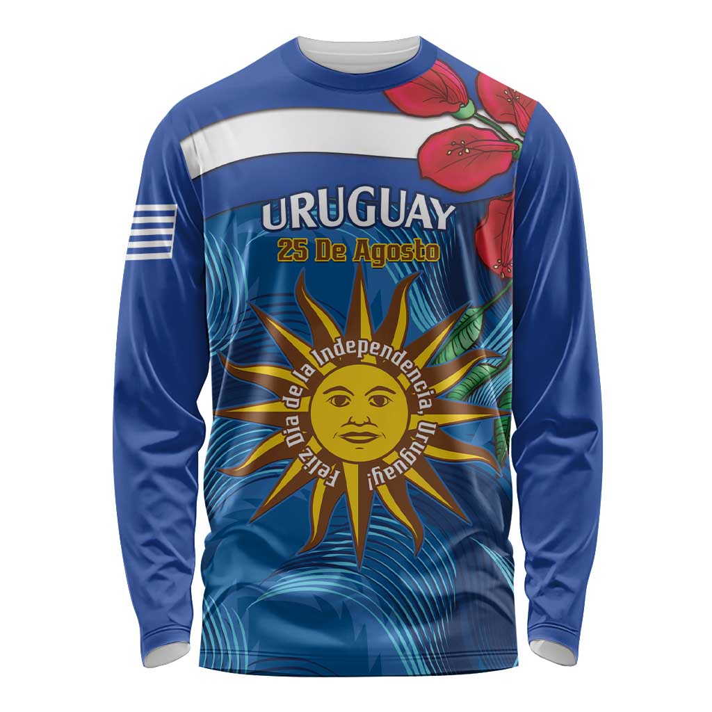 Uruguay Independence Day Long Sleeve Shirt 25 De Agosto Coat Of Arms With Ceibo - Wonder Print Shop