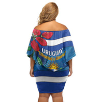 Uruguay Independence Day Off Shoulder Short Dress 25 De Agosto Coat Of Arms With Ceibo - Wonder Print Shop