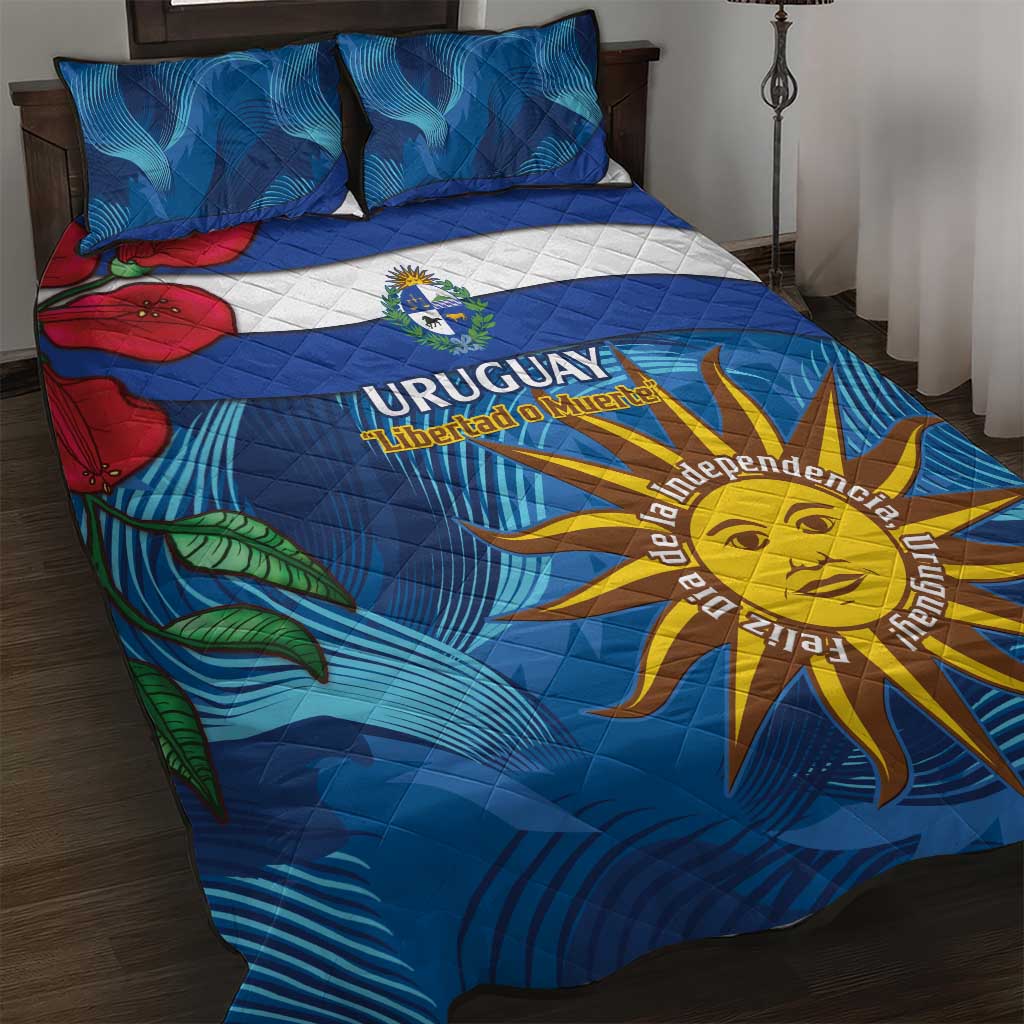 Uruguay Independence Day Quilt Bed Set 25 De Agosto Coat Of Arms With Ceibo - Wonder Print Shop