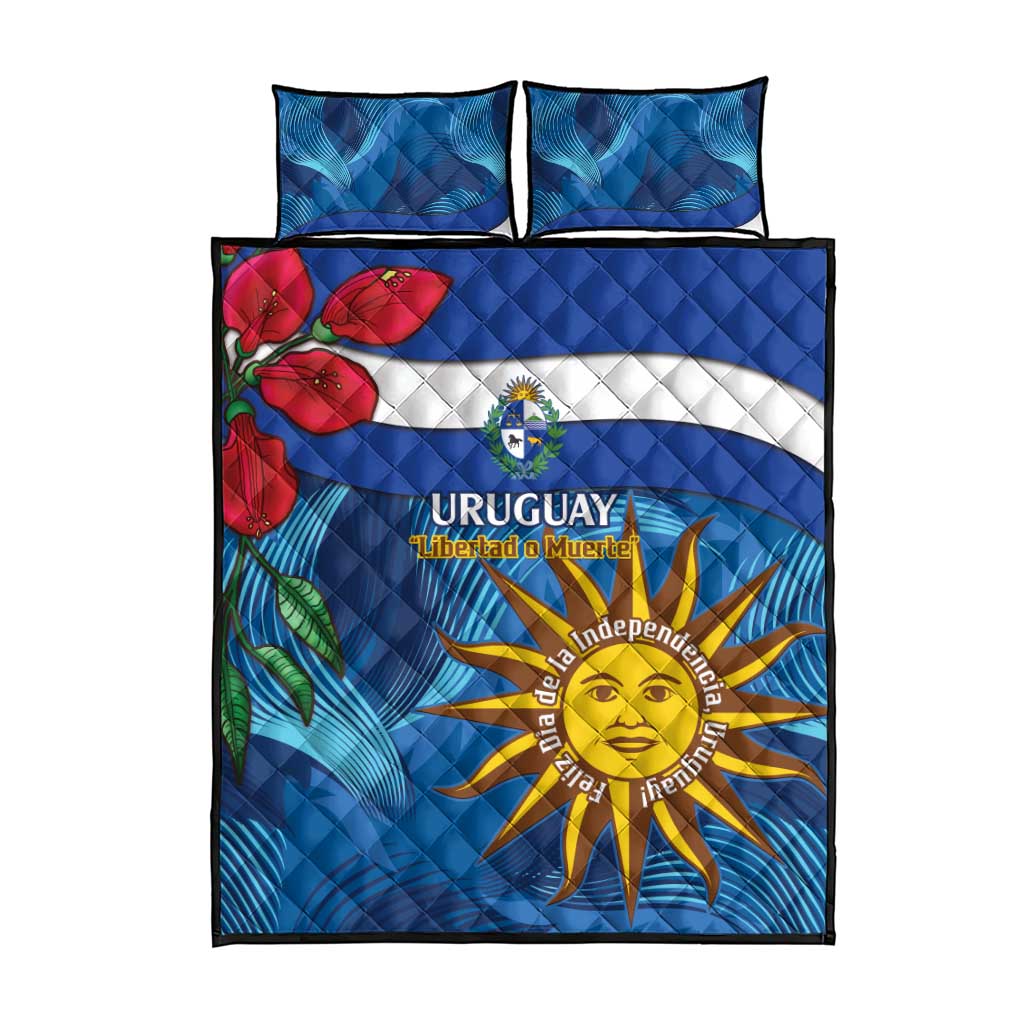 Uruguay Independence Day Quilt Bed Set 25 De Agosto Coat Of Arms With Ceibo - Wonder Print Shop