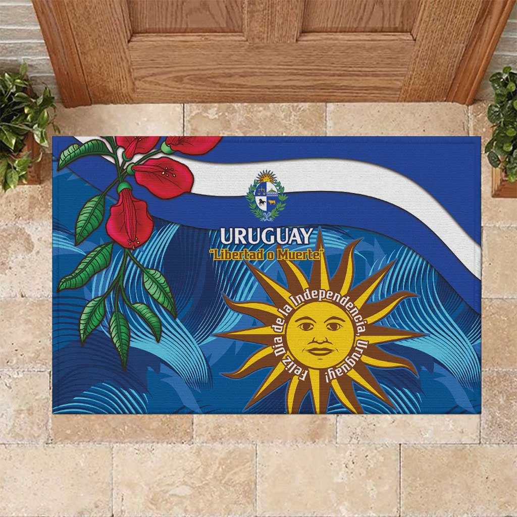 Uruguay Independence Day Rubber Doormat 25 De Agosto Coat Of Arms With Ceibo - Wonder Print Shop