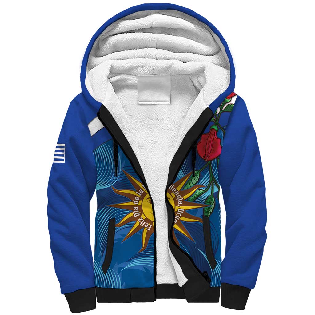 Uruguay Independence Day Sherpa Hoodie 25 De Agosto Coat Of Arms With Ceibo - Wonder Print Shop