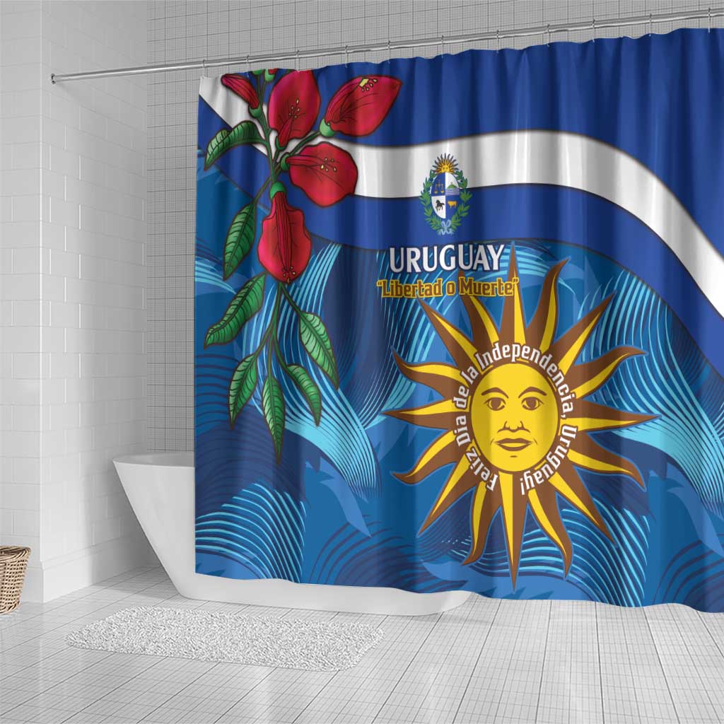 Uruguay Independence Day Shower Curtain 25 De Agosto Coat Of Arms With Ceibo