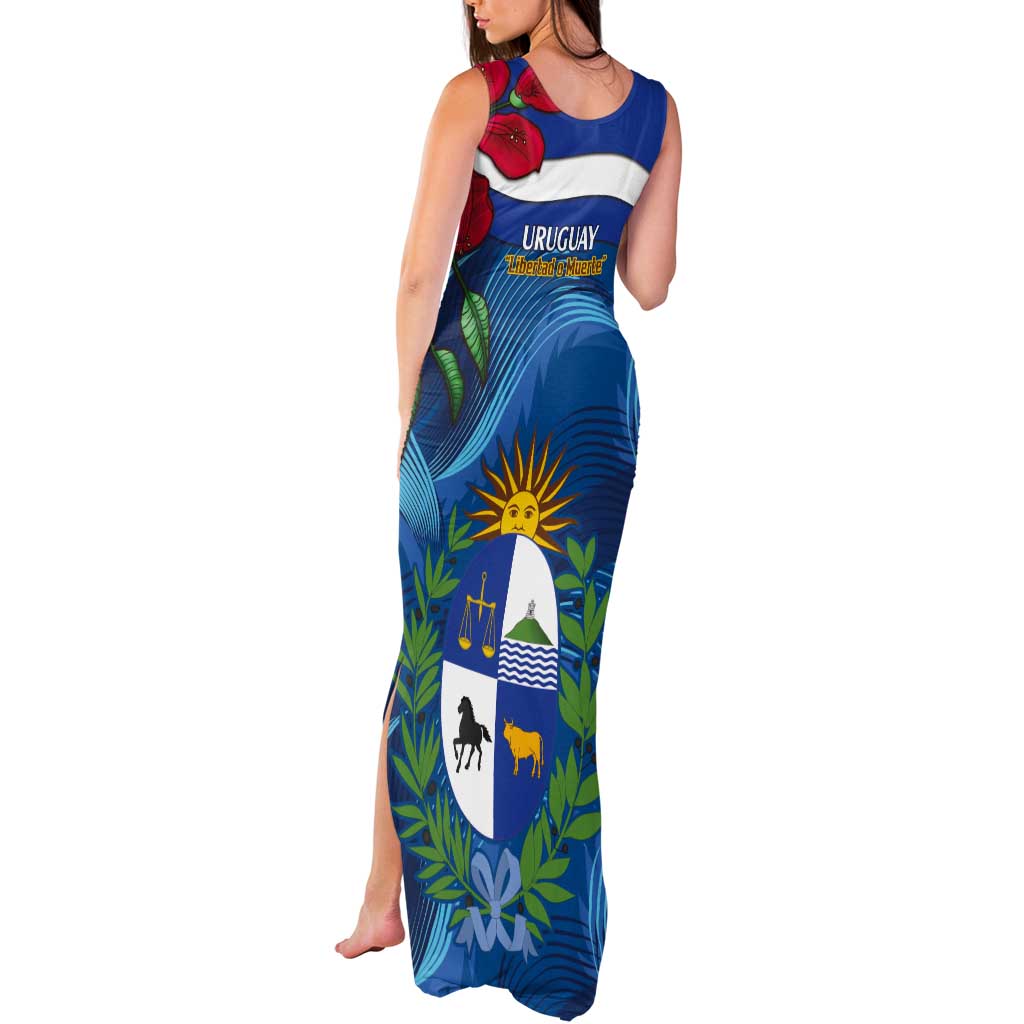 Uruguay Independence Day Tank Maxi Dress 25 De Agosto Coat Of Arms With Ceibo - Wonder Print Shop