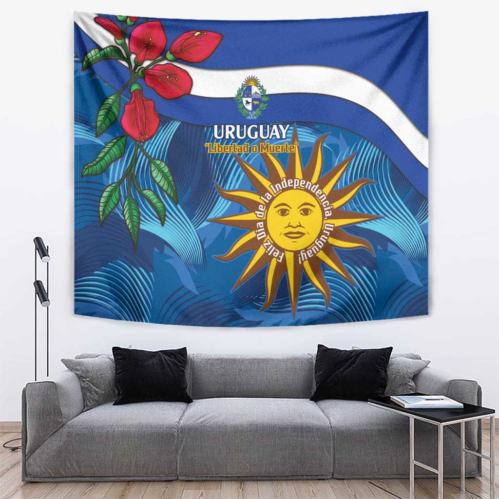 Uruguay Independence Day Tapestry 25 De Agosto Coat Of Arms With Ceibo - Wonder Print Shop