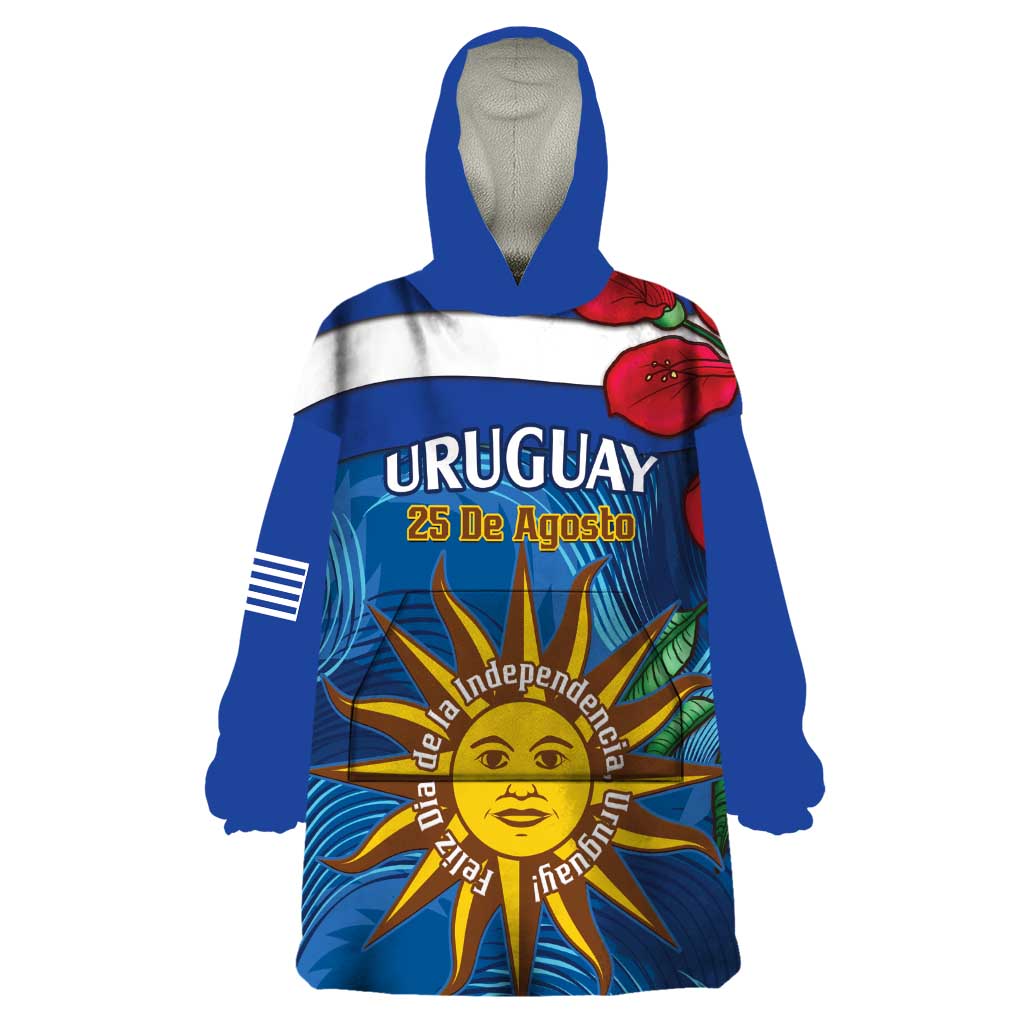 Uruguay Independence Day Wearable Blanket Hoodie 25 De Agosto Coat Of Arms With Ceibo - Wonder Print Shop