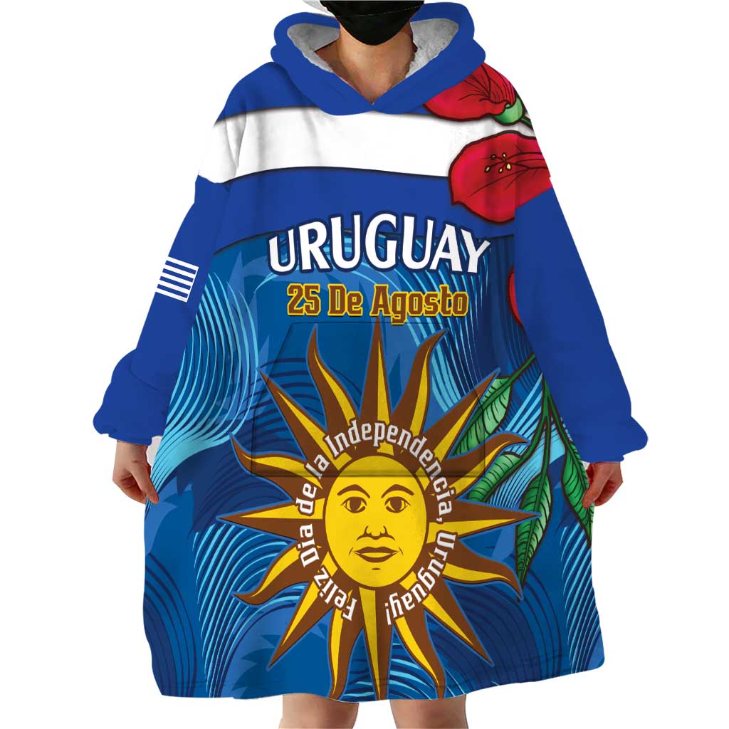 Uruguay Independence Day Wearable Blanket Hoodie 25 De Agosto Coat Of Arms With Ceibo - Wonder Print Shop