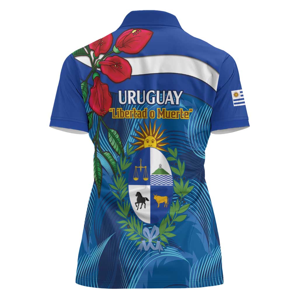 Uruguay Independence Day Women Polo Shirt 25 De Agosto Coat Of Arms With Ceibo - Wonder Print Shop