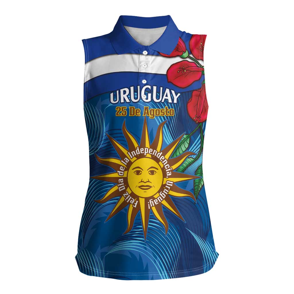 Uruguay Independence Day Women Sleeveless Polo Shirt 25 De Agosto Coat Of Arms With Ceibo - Wonder Print Shop